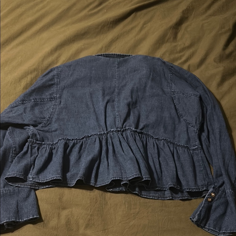 Pilcro Reworked Babydoll Blouse Chambray Jacket Lightweight Feminine - Picture 9 of 12
